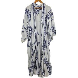 Vintage Japanese Kimono Robe Medium Bamboo Pattern 100% Cotton Made In Japan